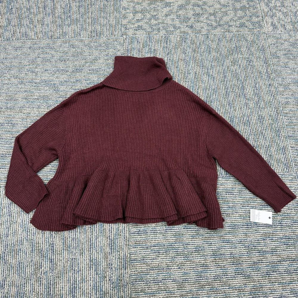 Ophelia Roe Burgundy Cowl Peplum 
Sweater Size Small